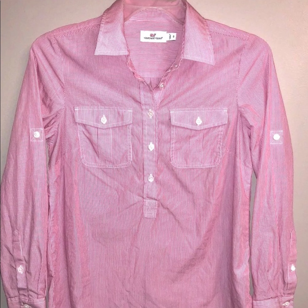Vineyard Vines striped poplin pullover button up 0